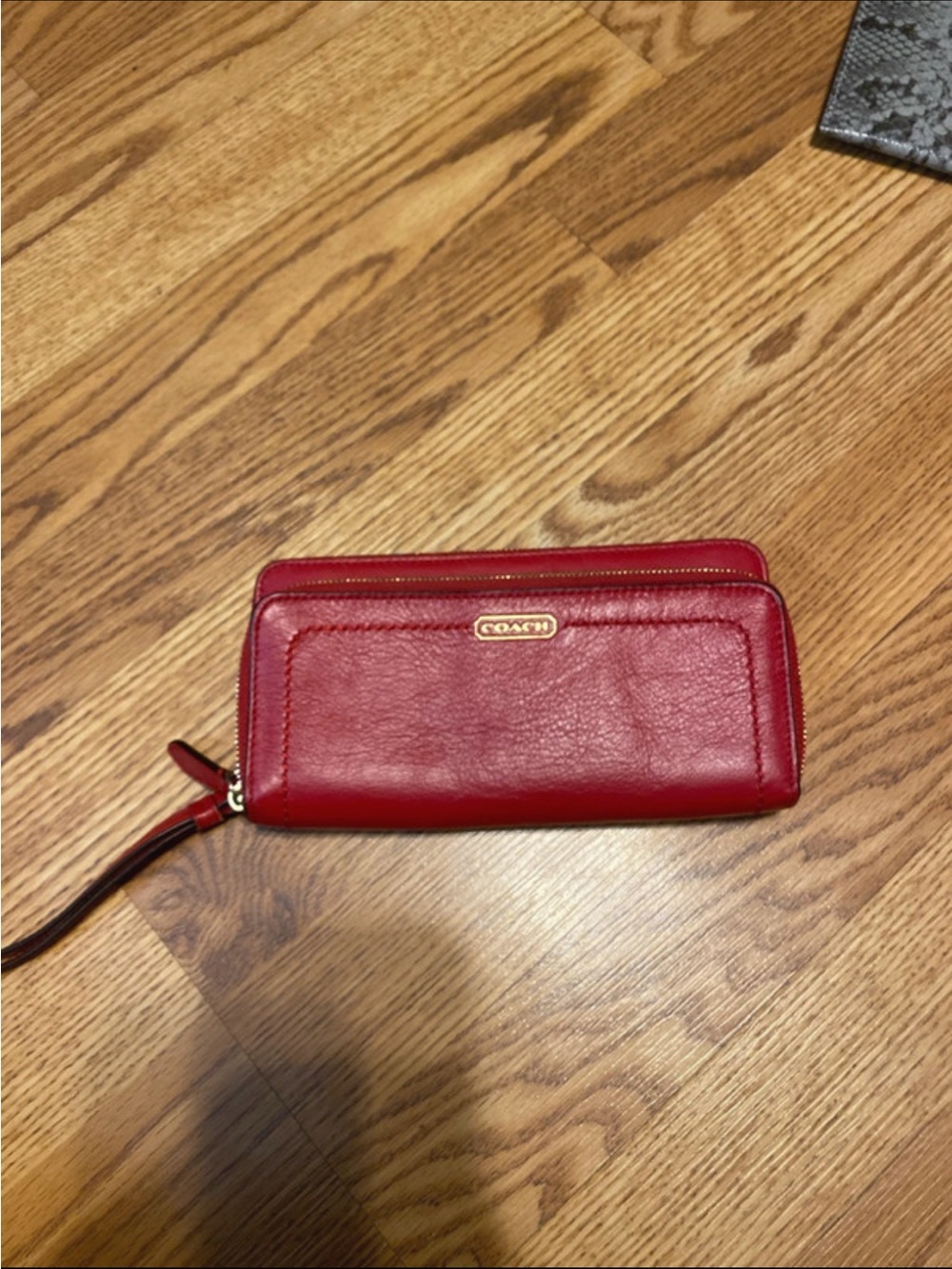 Coach Red Leather Double Zip-Accordion Wristlet Wallet with Gold Logo